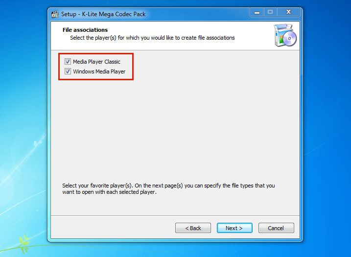 Asegurarnos de palomear los reproductores de Windows para que se asocien los codec’s.
